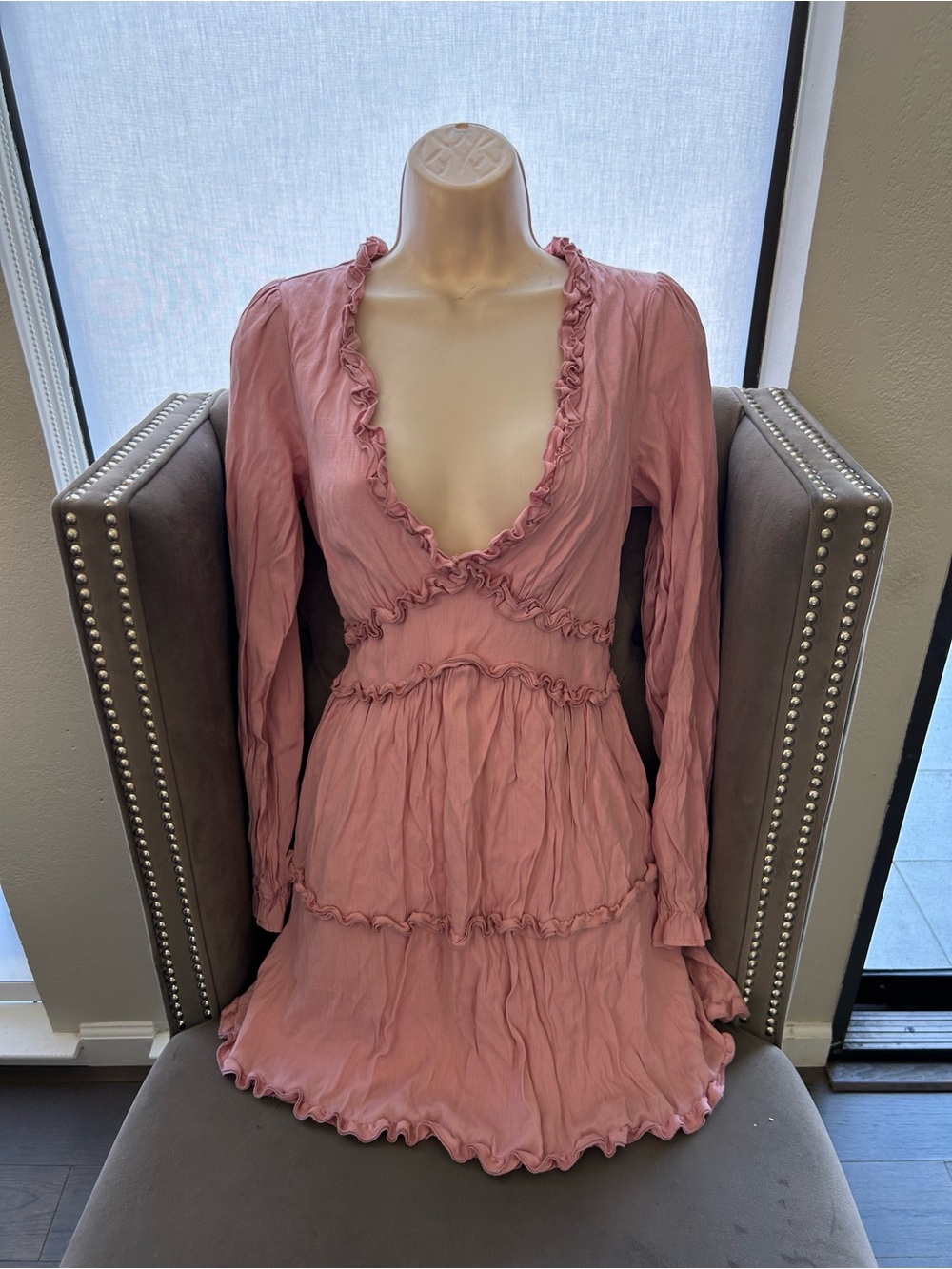 Francesca's Dusty Pink Ruffle-Trim Mini Dress